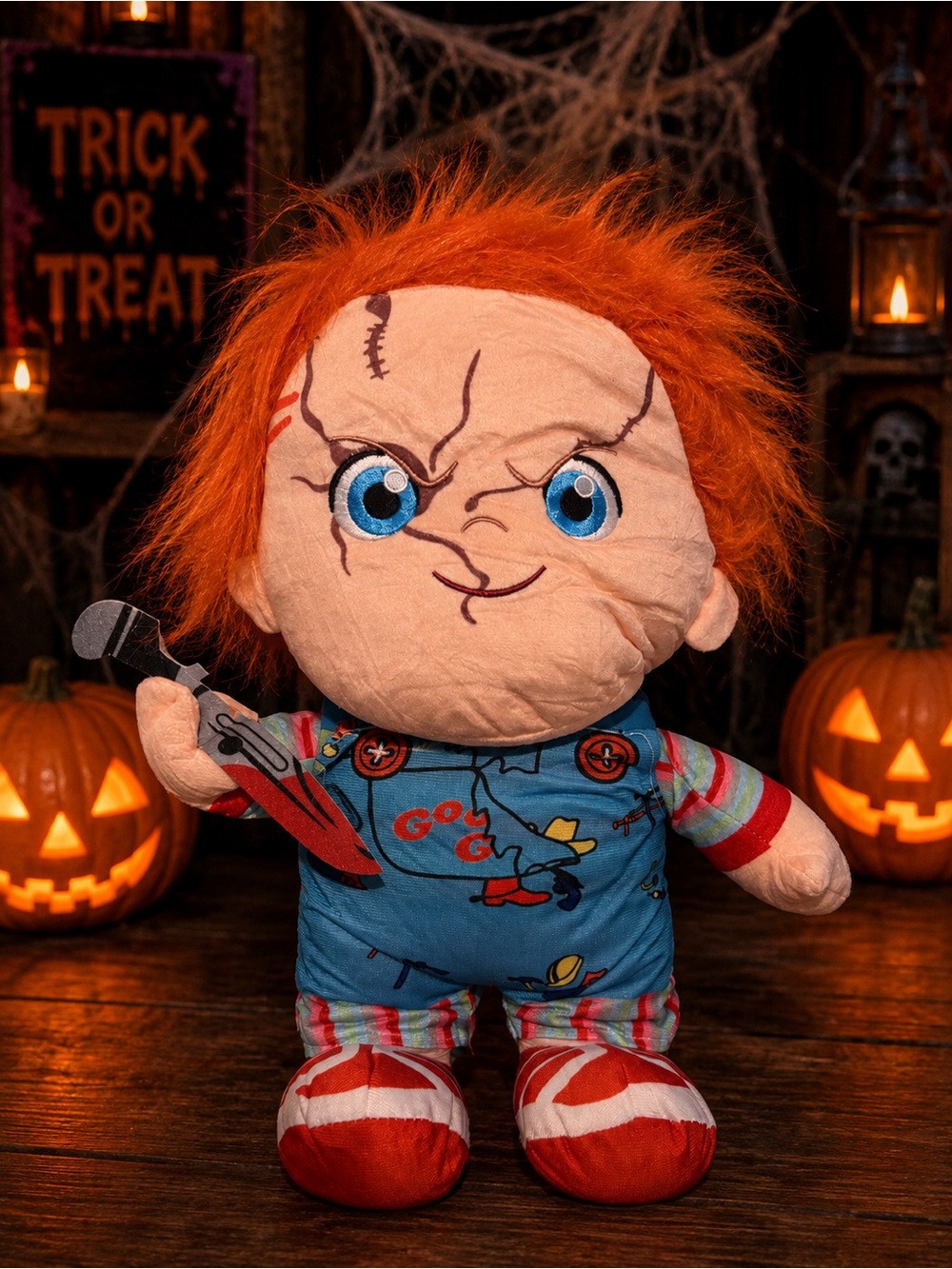 Chucky Horror Plush Doll with Hidden Orange Blanket Zipper Halloween Stuffed Toy